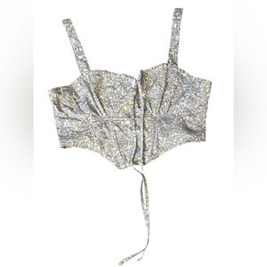 Garage Blue and Cream Floral Crop Top